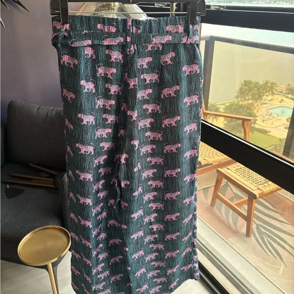 J. Crew silk Pink and Green Animal Print wide leg pants - Picture 4 of 5